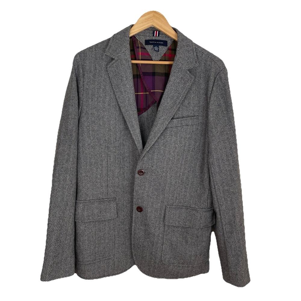Tommy Hilfiger NYC Blazer Black White Herringbone Jacket Men Size M / 40